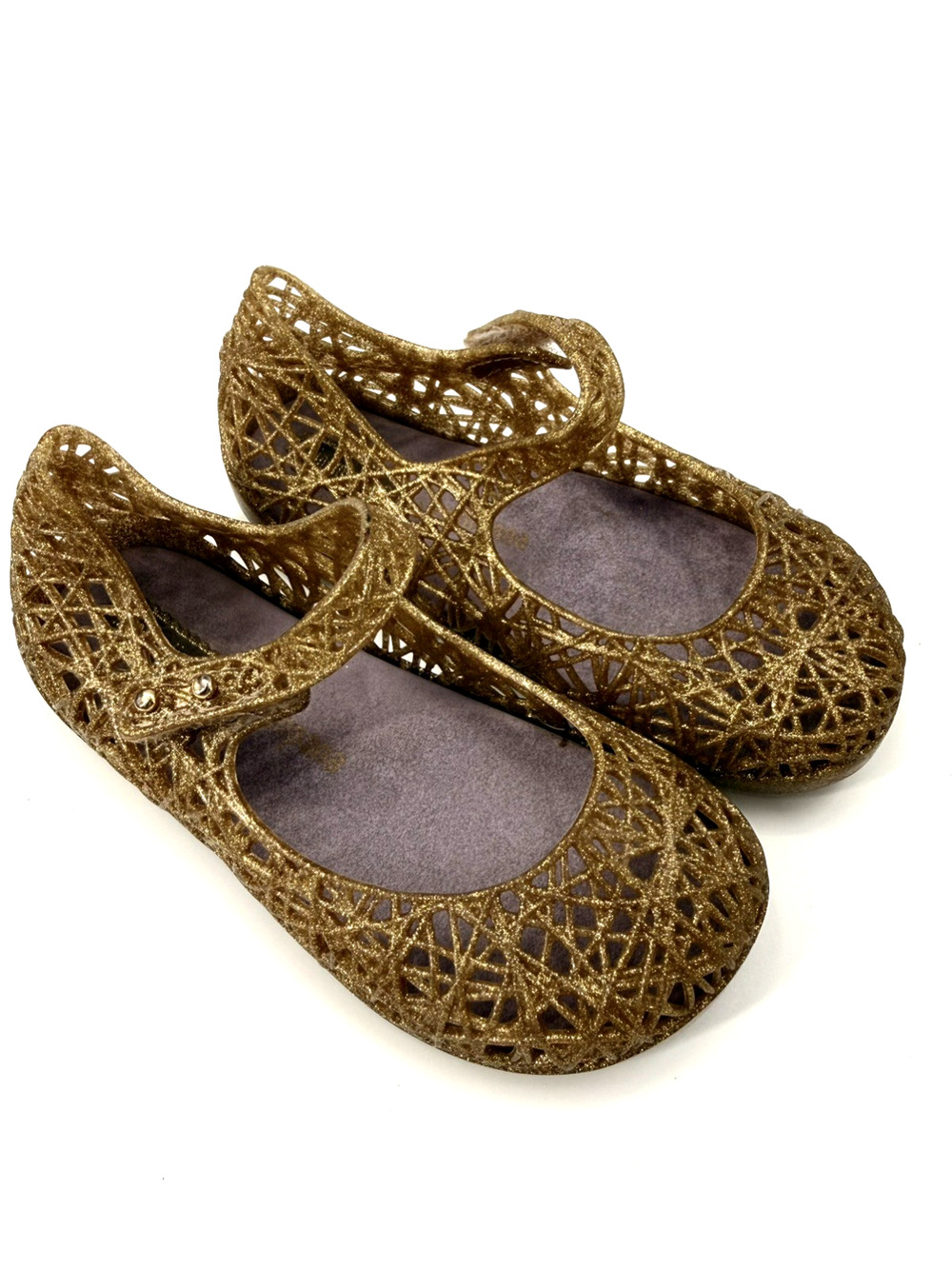 Mini Melissa Campana Zig Zag Gold Glitter Jelly Mary Jane Flats Toddler Size 8